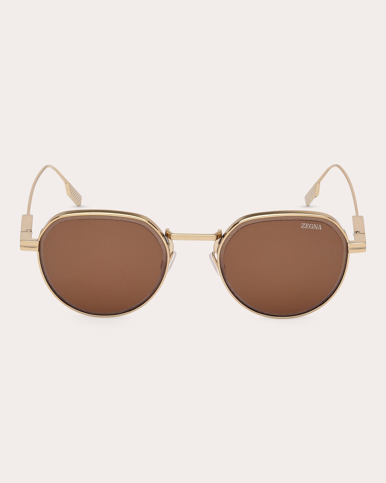 Round-Frame Shiny Light Bronze and Roviex Gold-Tone Sunglasses