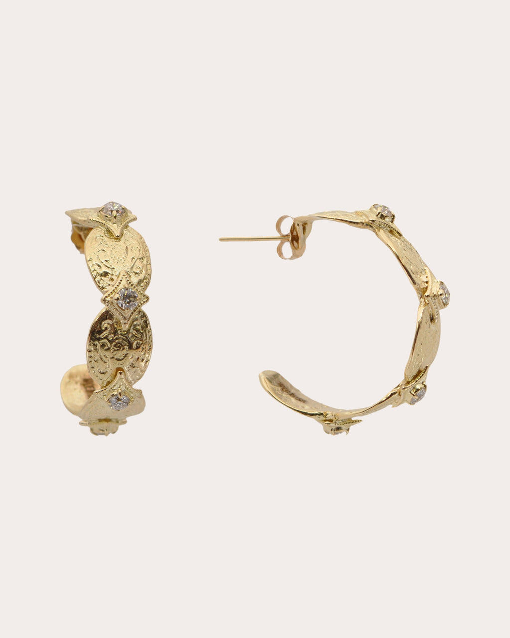 Diamond & 18k Gold Artifact Coin Hoop Earrings