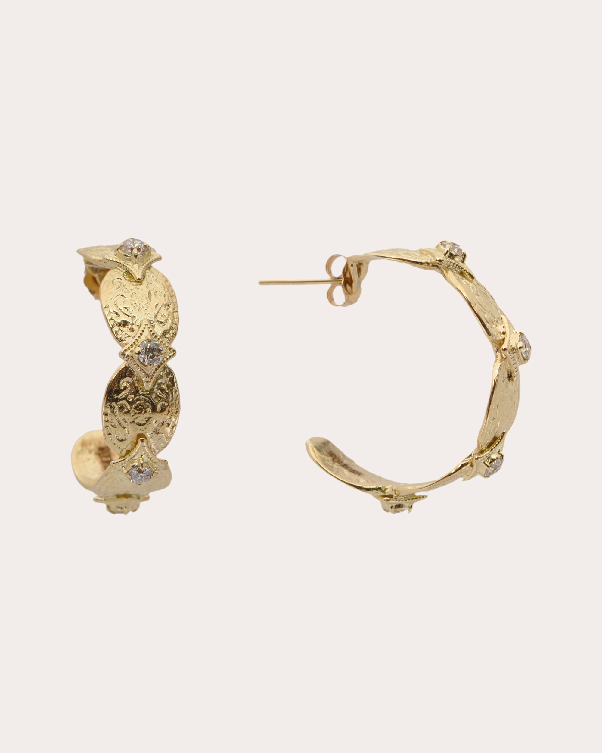 Diamond & 18k Gold Artifact Coin Hoop Earrings