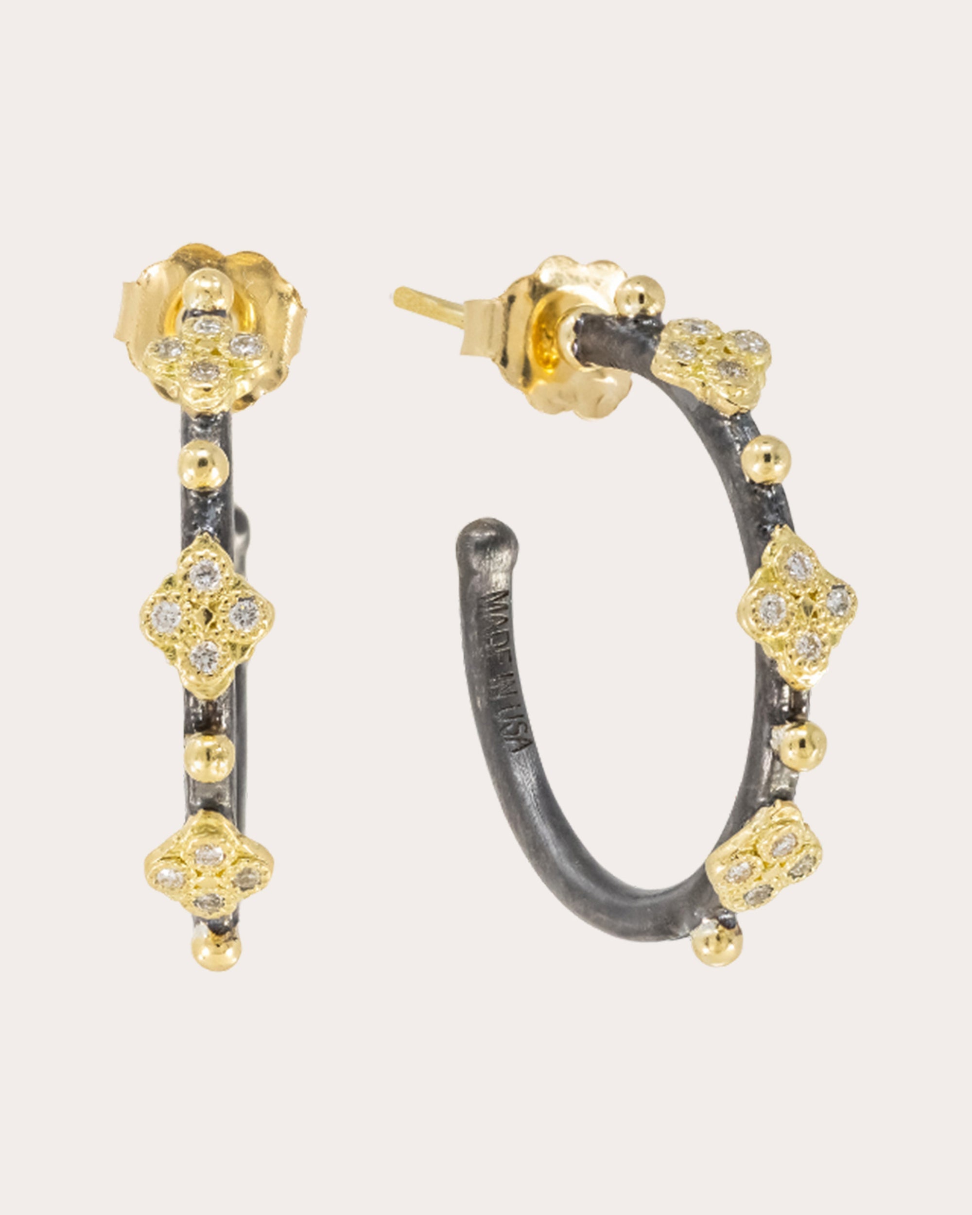 Diamond Two-Tone Blackened Crivelli Hoop Earrings