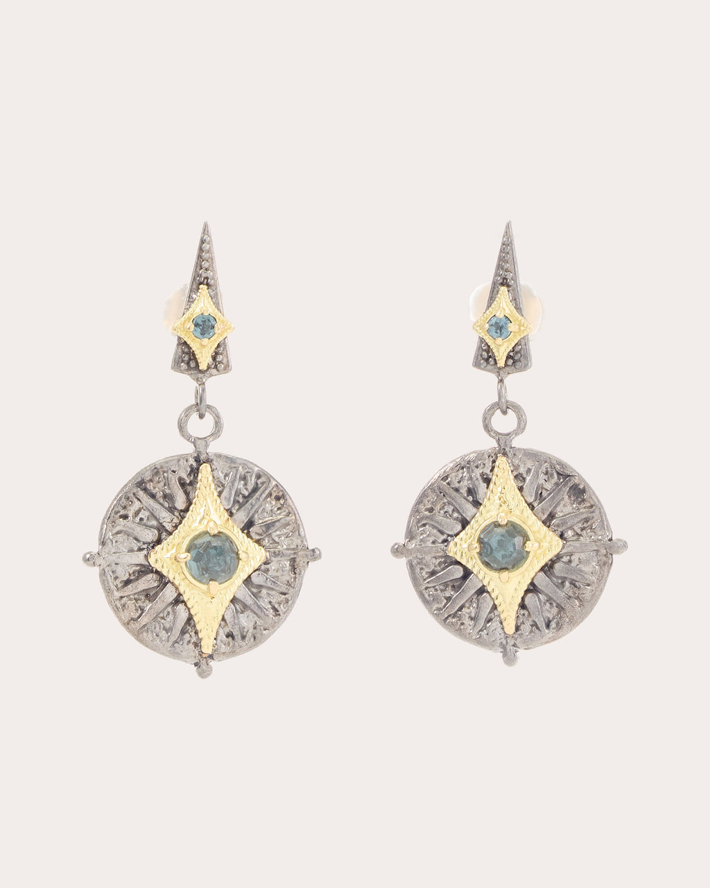 Gray Spinel Two-Tone Crivelli Compass Drop Earrings