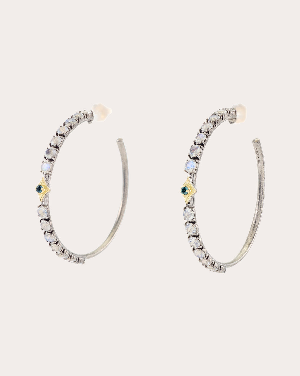 Moonstone & Spinel Two-Tone Hoop Earrings