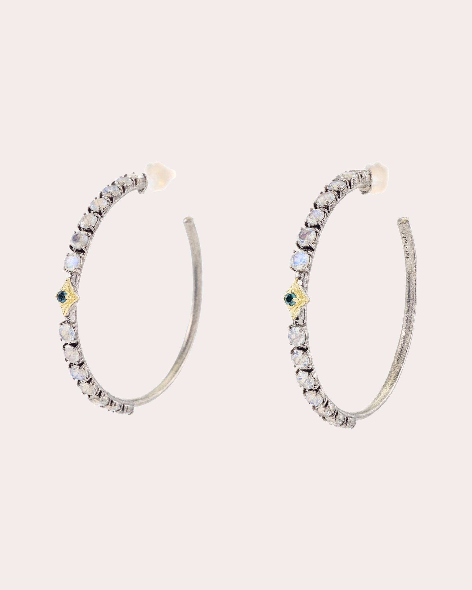Moonstone & Spinel Two-Tone Hoop Earrings