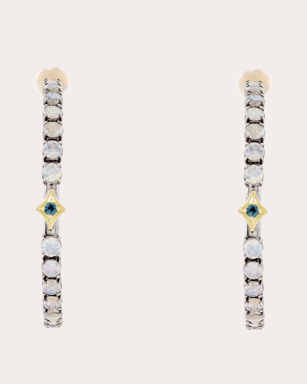 Moonstone & Spinel Two-Tone Hoop Earrings