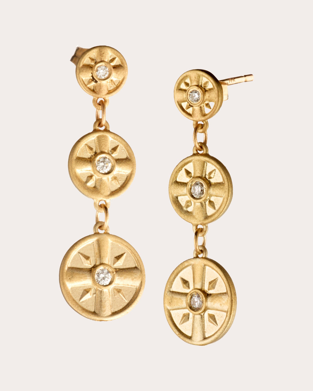 Diamond Eye of the Sun Triple Disc Drop Earrings