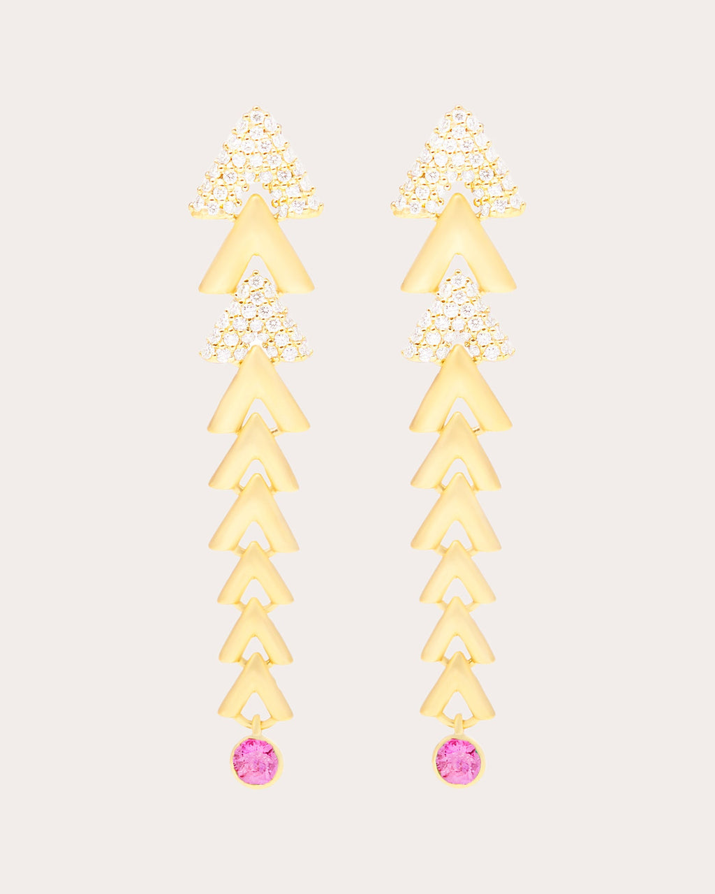 Pink Sapphire & 14k Gold Spark Chevron Drop Earrings