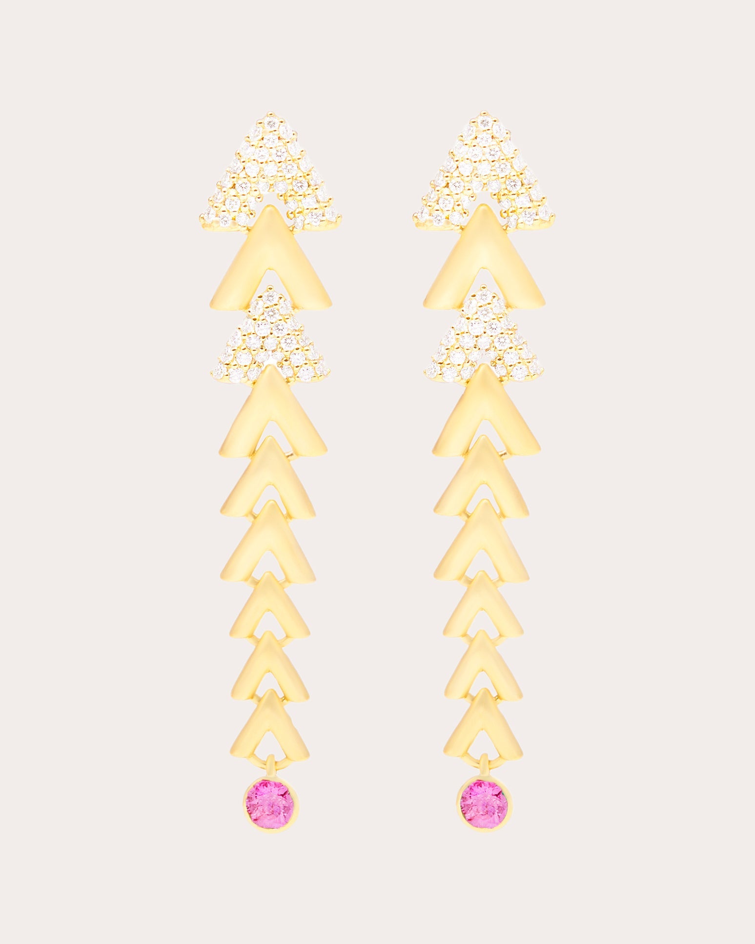 Pink Sapphire & 14k Gold Spark Chevron Drop Earrings