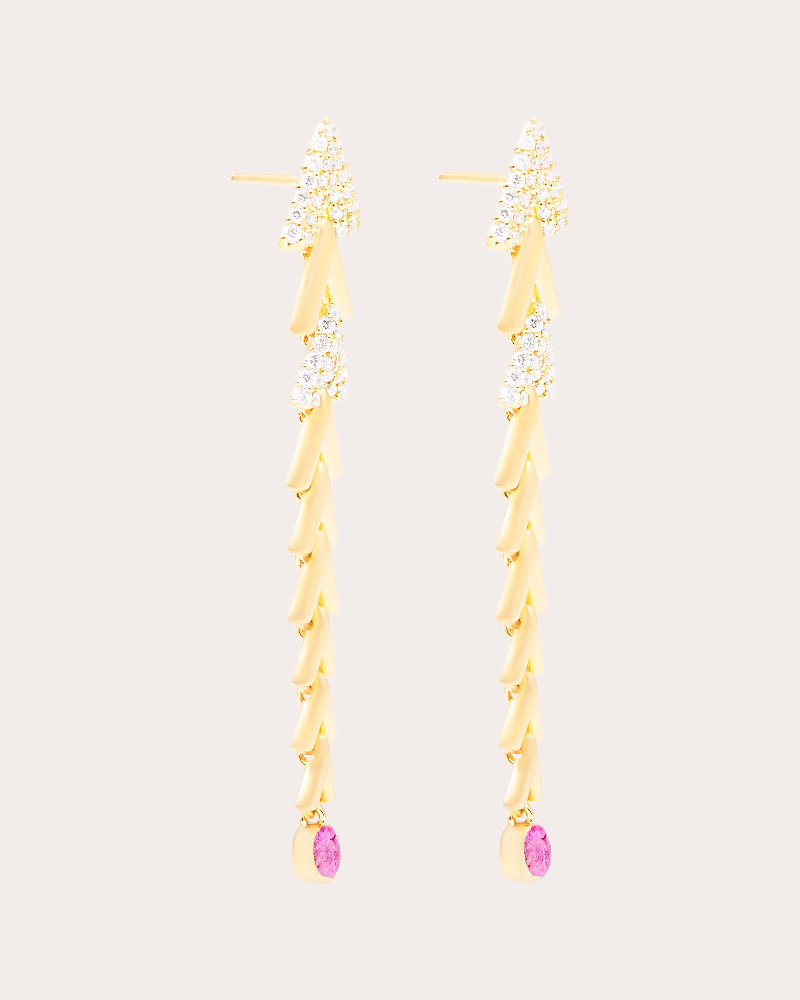 Pink Sapphire & 14k Gold Spark Chevron Drop Earrings