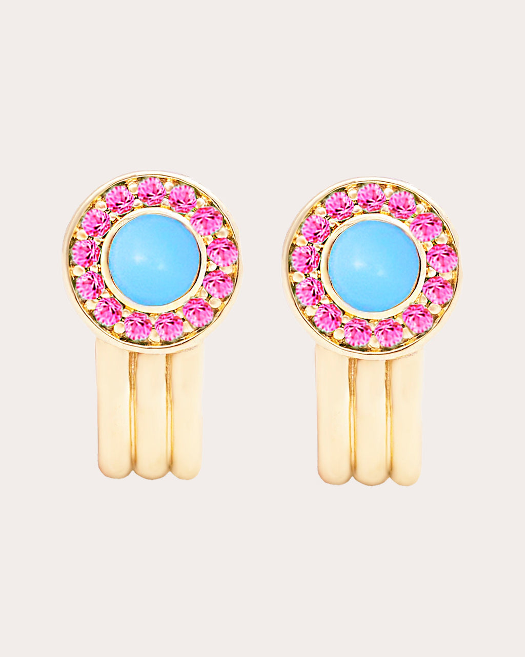 Pink Sapphire & Turquoise Found Hoop Earrings