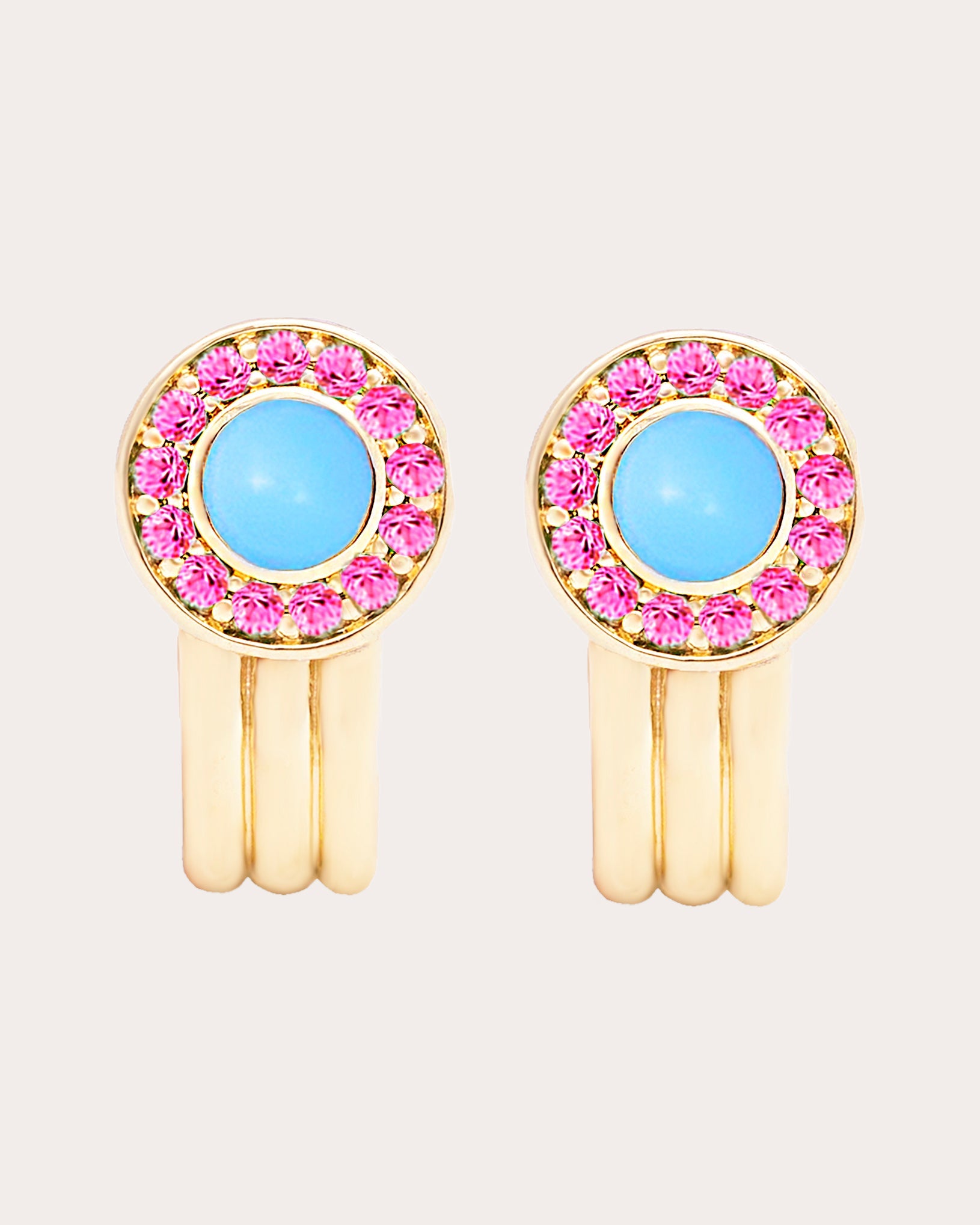 Pink Sapphire & Turquoise Found Hoop Earrings