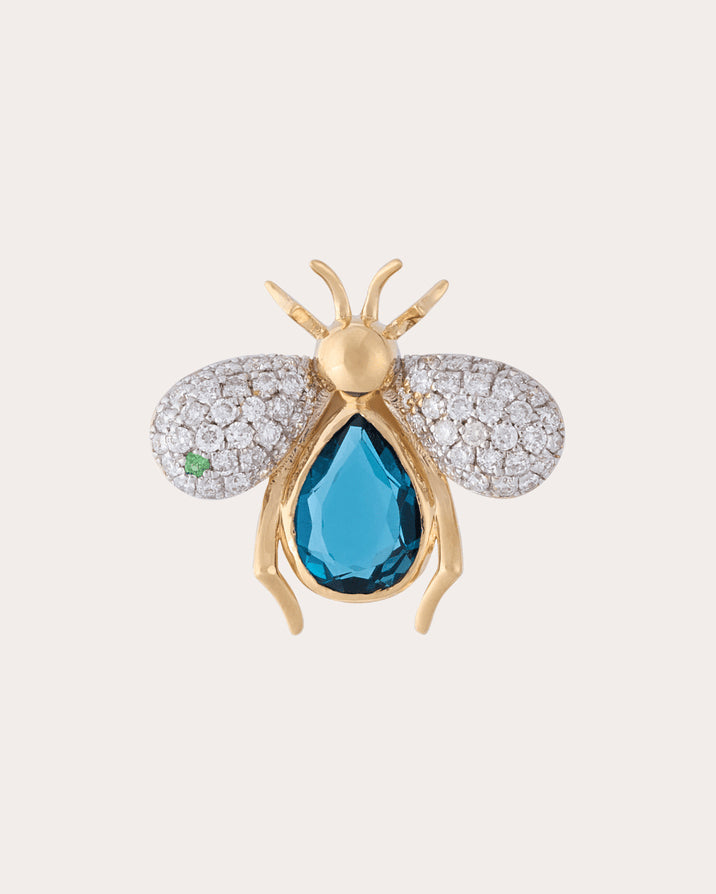 Diamond & Blue Topaz 18k Gold Abeja Real Ear Cuff