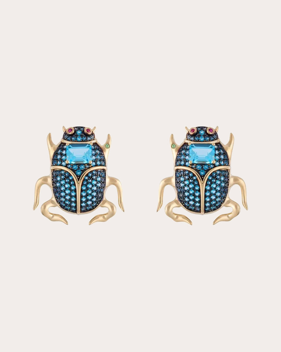 London Blue Topaz Delirio Beetle Stud Earrings
