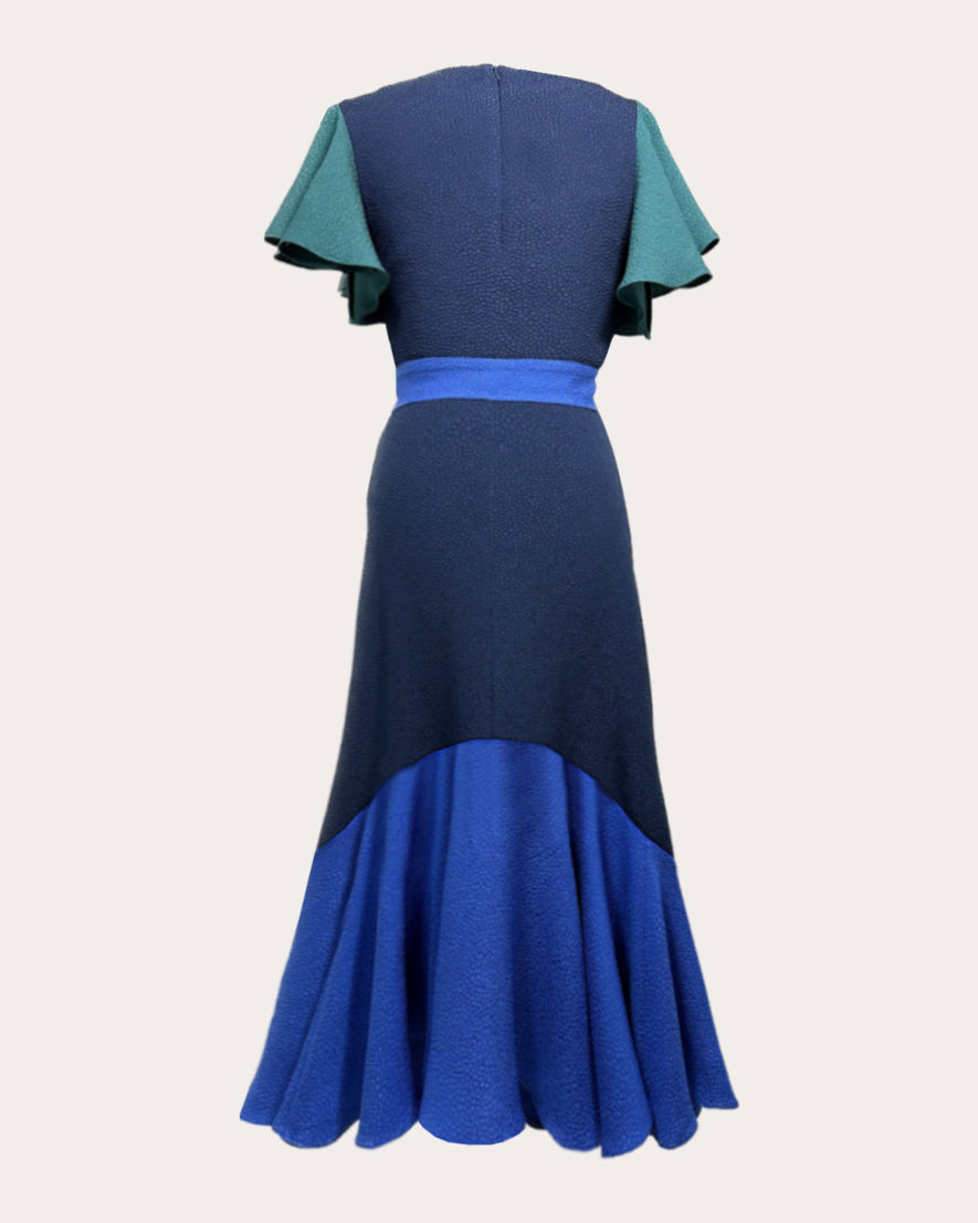 Dada Jacquard Belted Ruffle-Hem Midi Dress