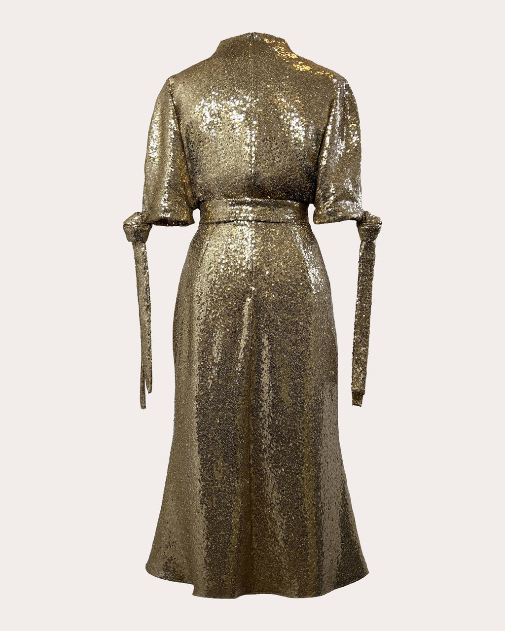 Pedernal Sequin Belted Tie-Sleeve Midi Dress