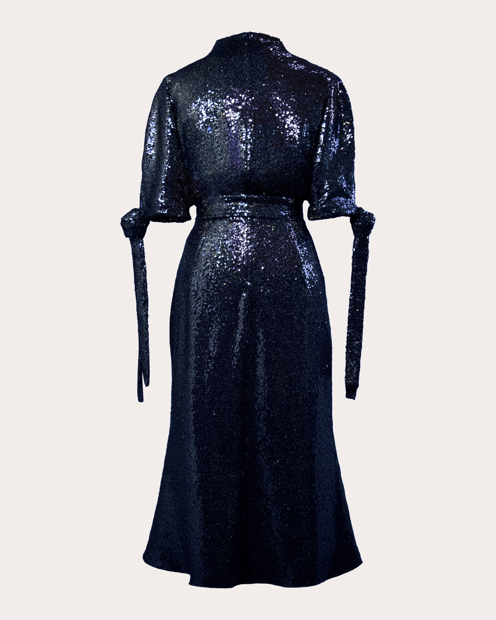 Pedernal Sequin Belted Tie-Sleeve Midi Dress