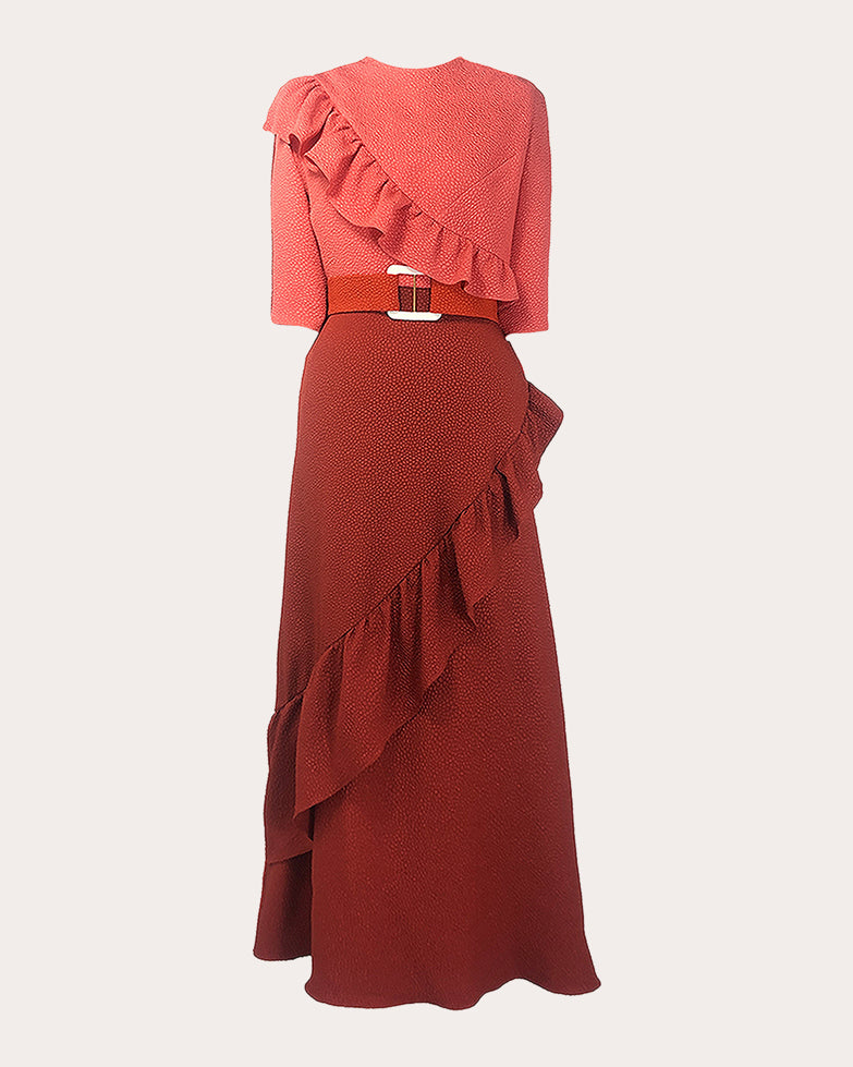Astral Belted Ruffled Textured-Jacquard Midi Dress