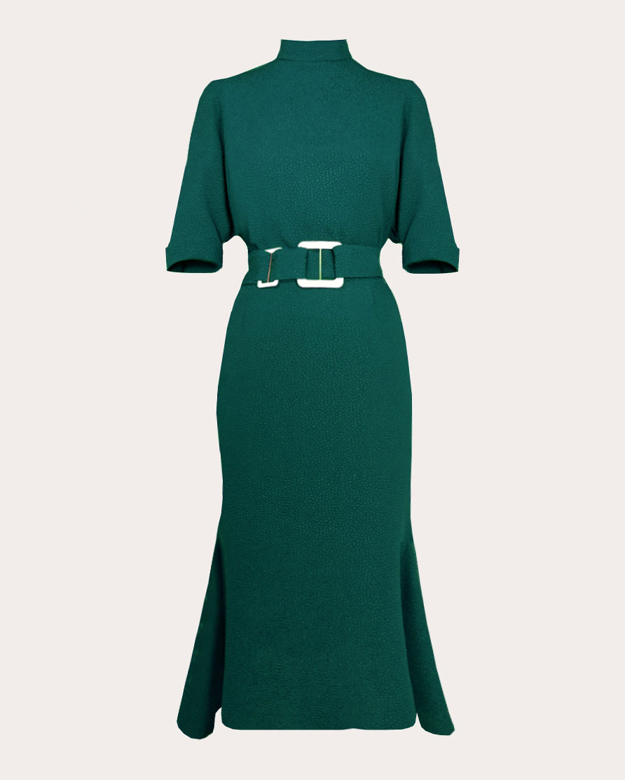 Pandora Jacquard Belted Midi Dress