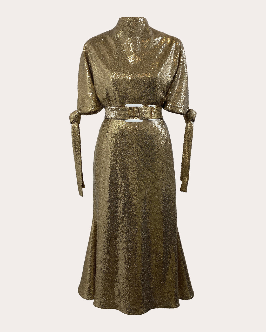 Pedernal Sequin Belted Tie-Sleeve Midi Dress