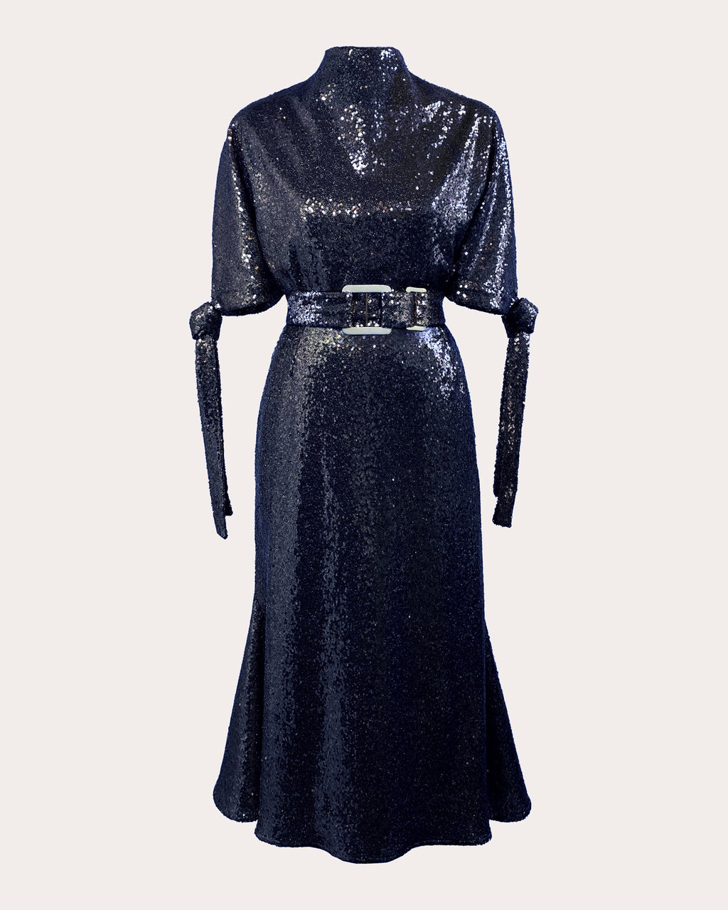 Pedernal Sequin Belted Tie-Sleeve Midi Dress