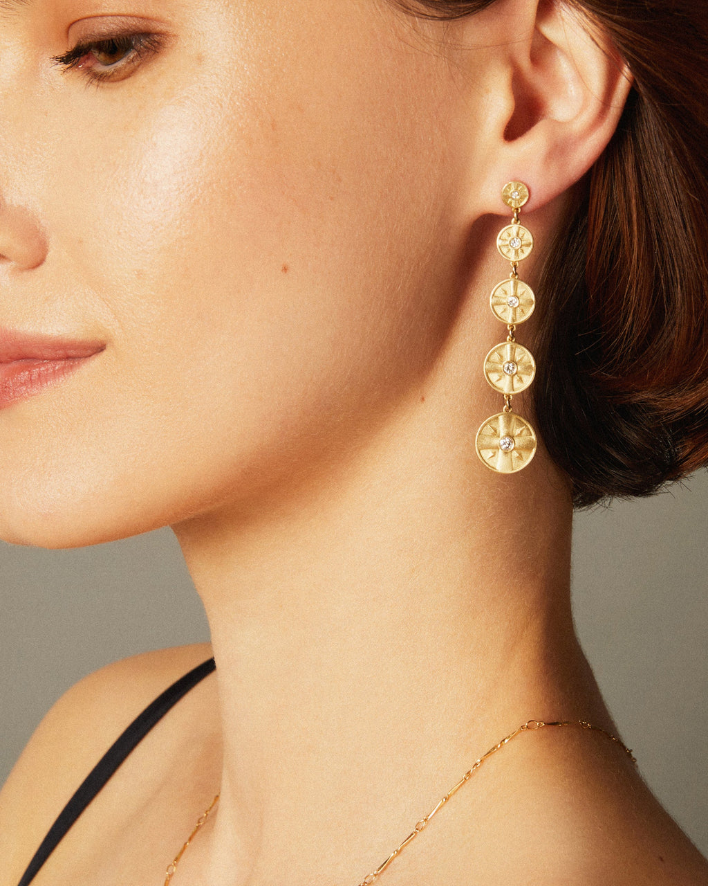 Eye of the Sun 14K Gold Diamond Earrings