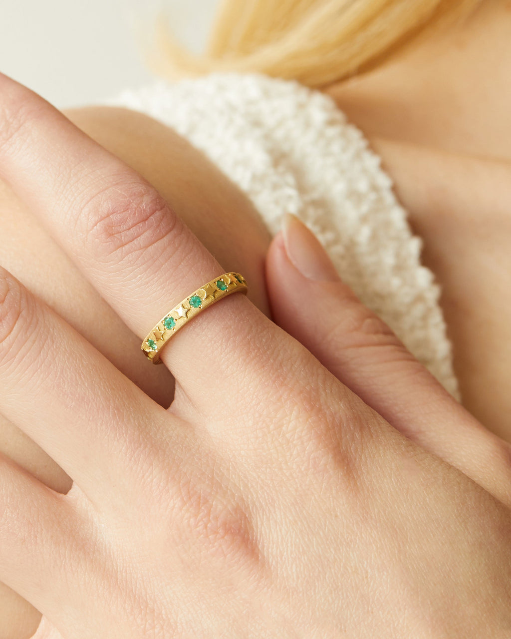 Emerald & 18k Gold Celestial Star Ring