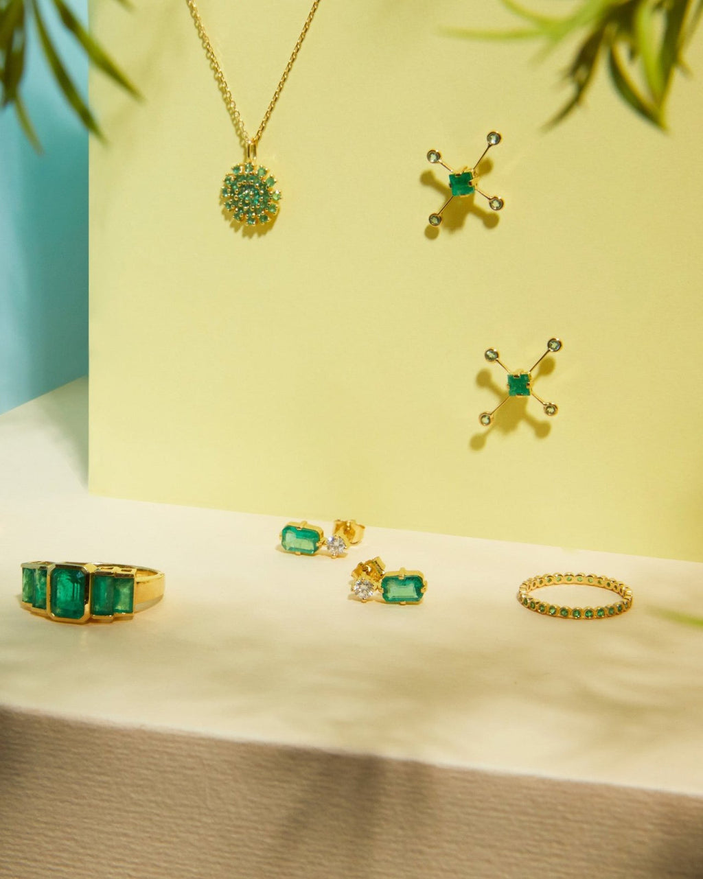 Emerald & Diamond Deco Drop Earrings