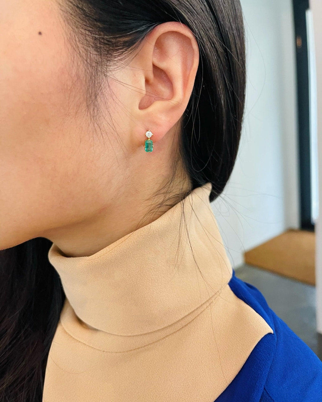 Emerald & Diamond Deco Drop Earrings