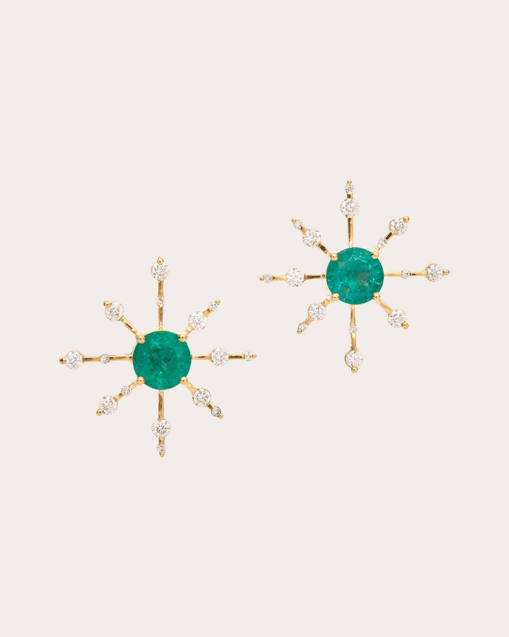 Emerald & Diamond Starburst Stud Earrings