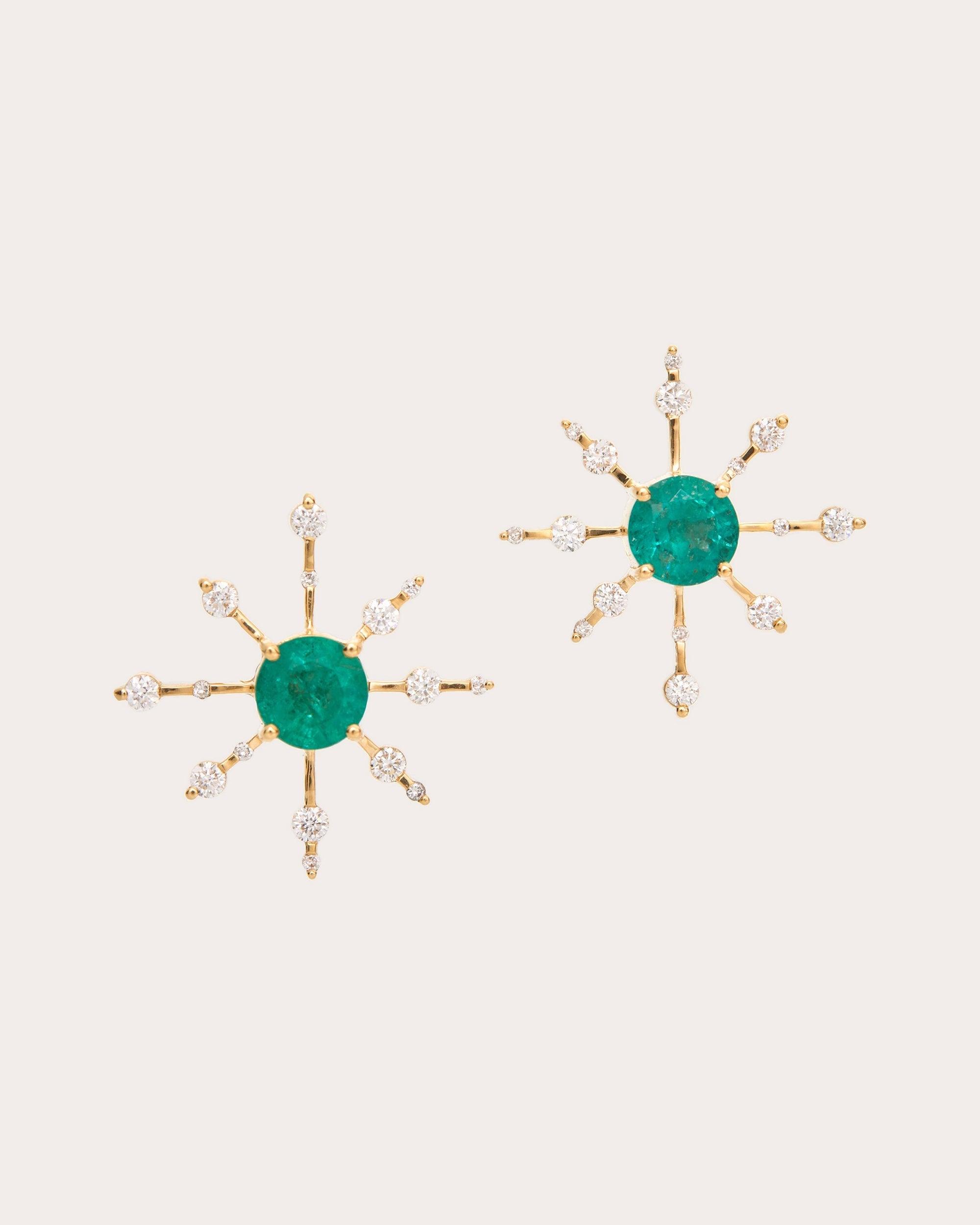 Emerald & Diamond Starburst Stud Earrings