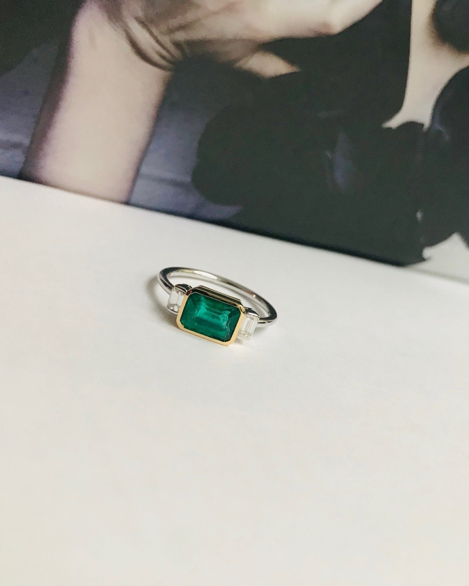 Emerald & Diamond Two-Tone Forever Ring