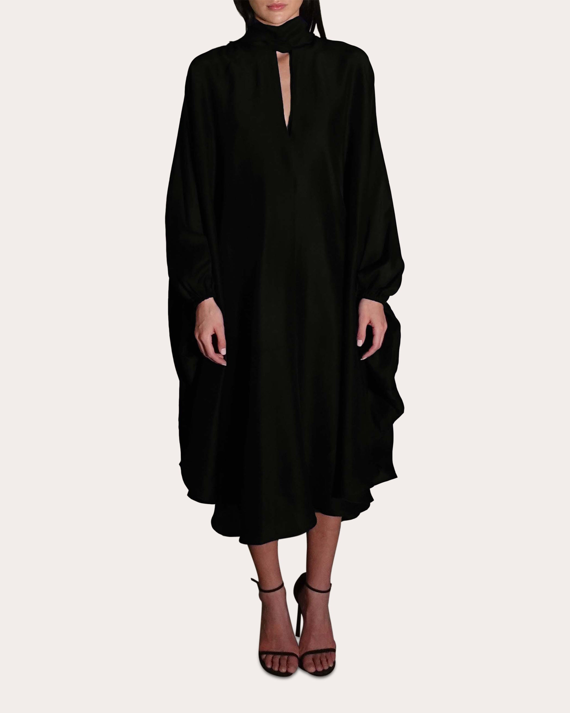 Emlyn Silk Tie-Neck Cape Midi Dress