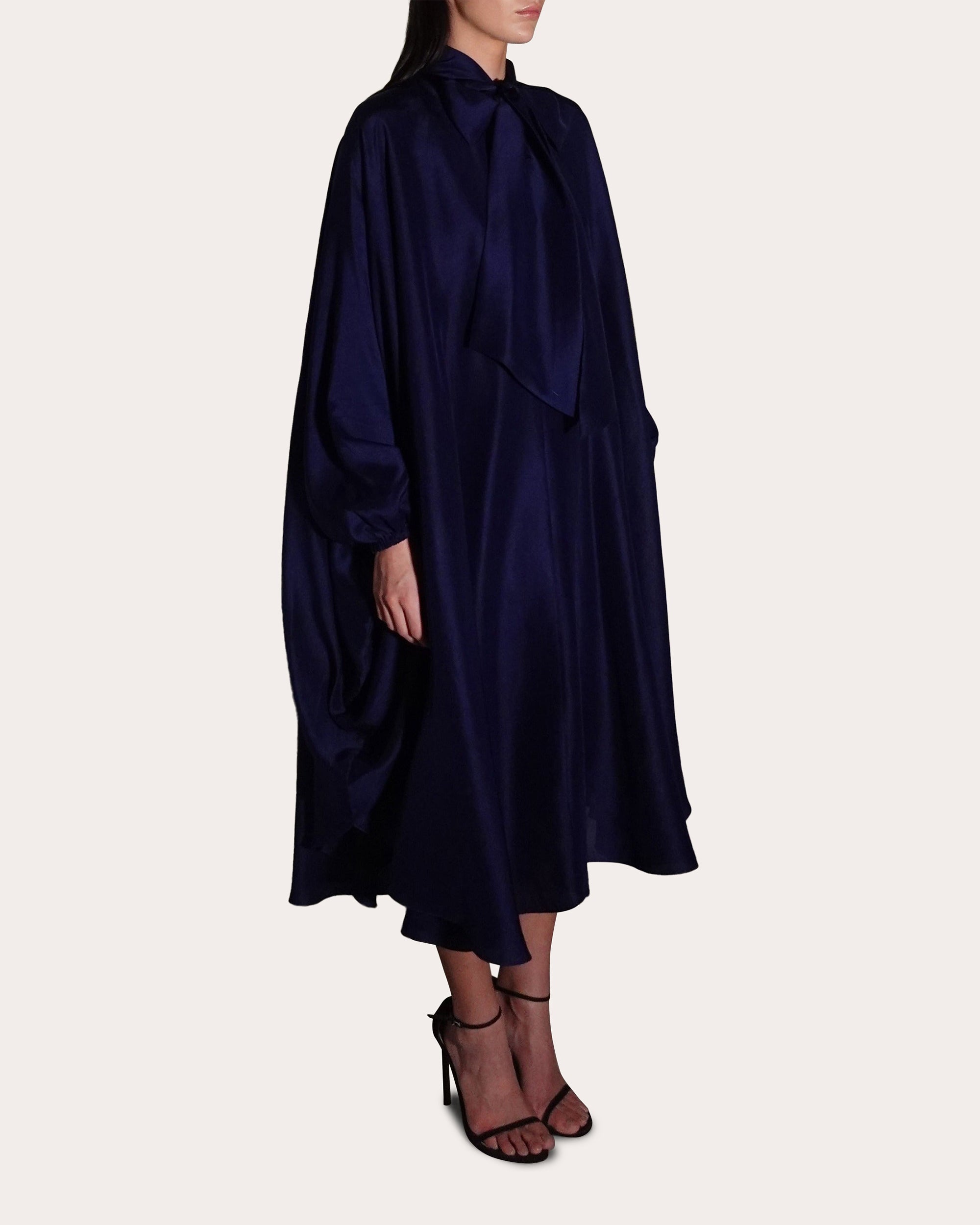 Emlyn Silk Tie-Neck Cape Midi Dress
