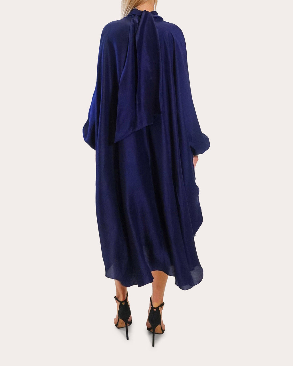 Emlyn Silk Tie-Neck Cape Midi Dress