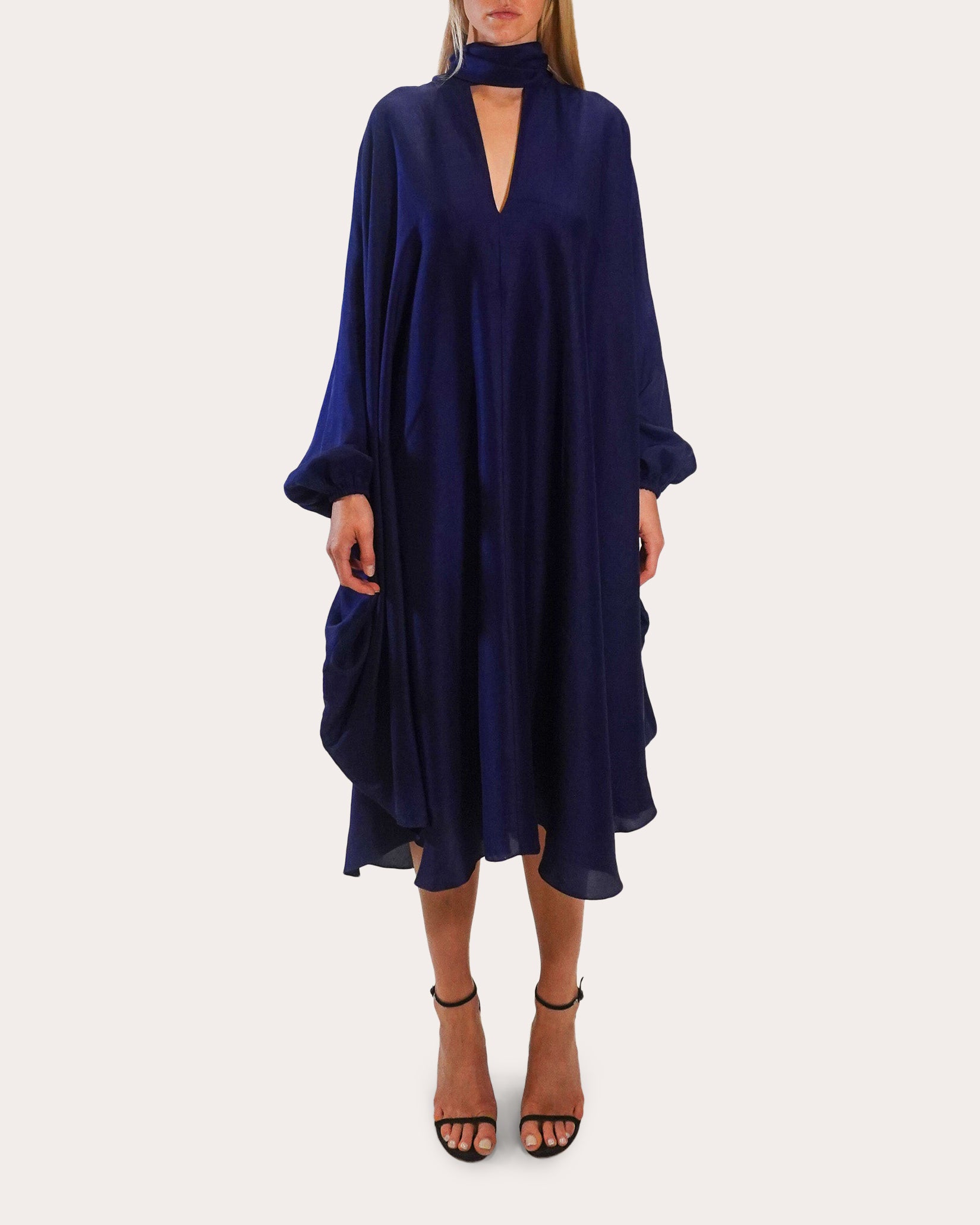 Emlyn Silk Tie-Neck Cape Midi Dress