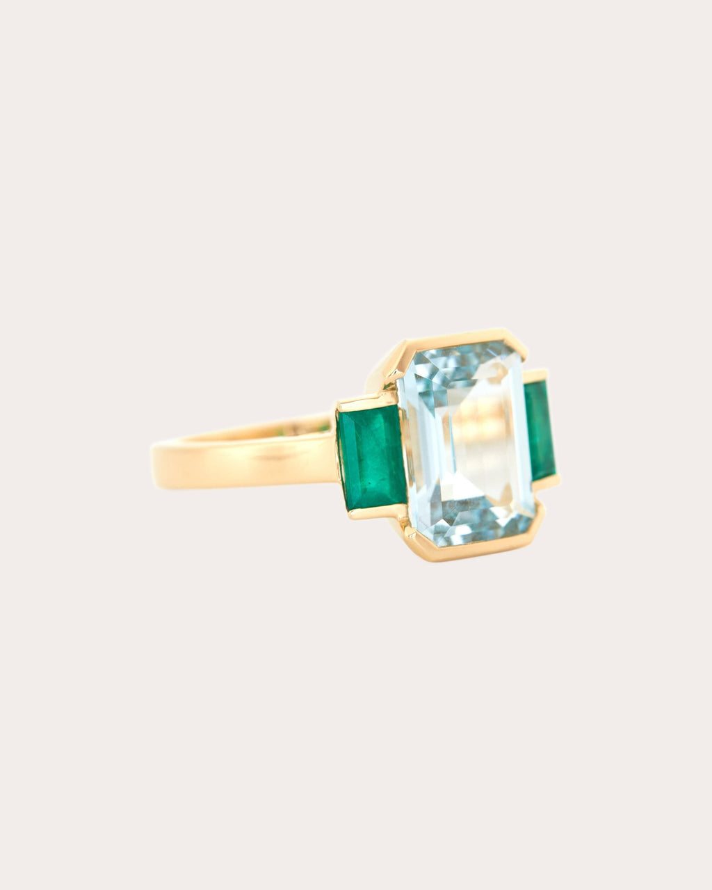 Aquamarine & Emerald Deco Spring Ring