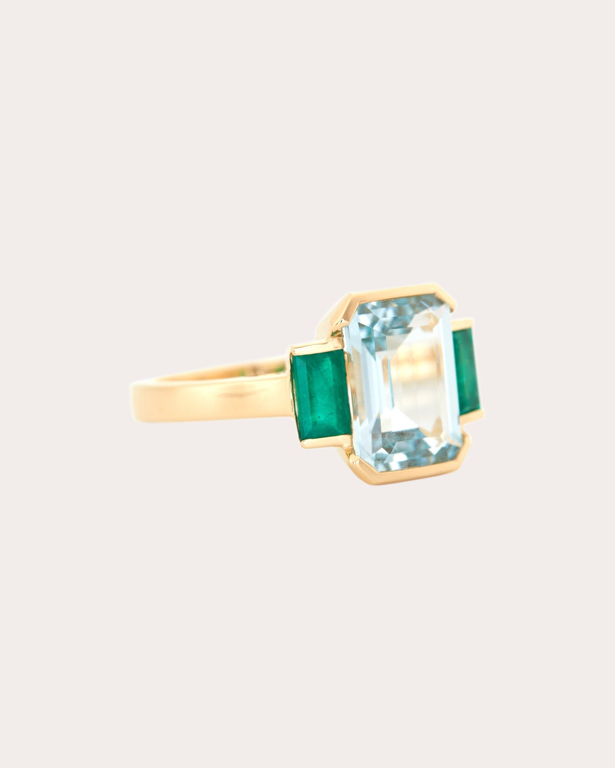 Aquamarine & Emerald Deco Spring Ring