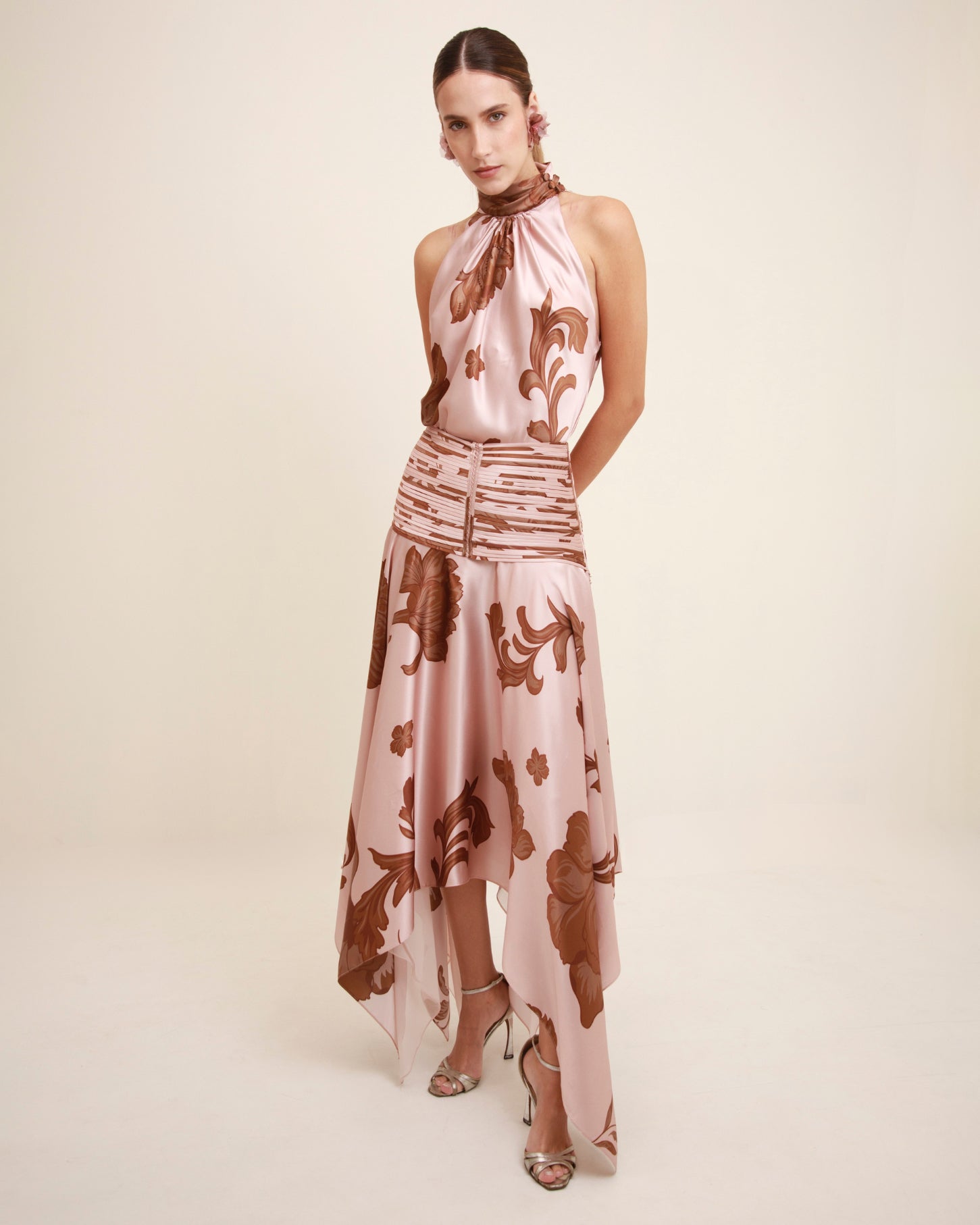 Erden Floral Silk Sleeveless Mock Neck Top
