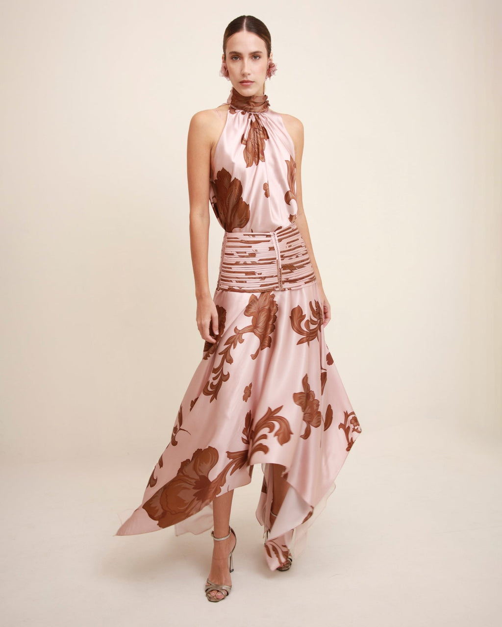 Erden Floral Silk Sleeveless Mock Neck Top