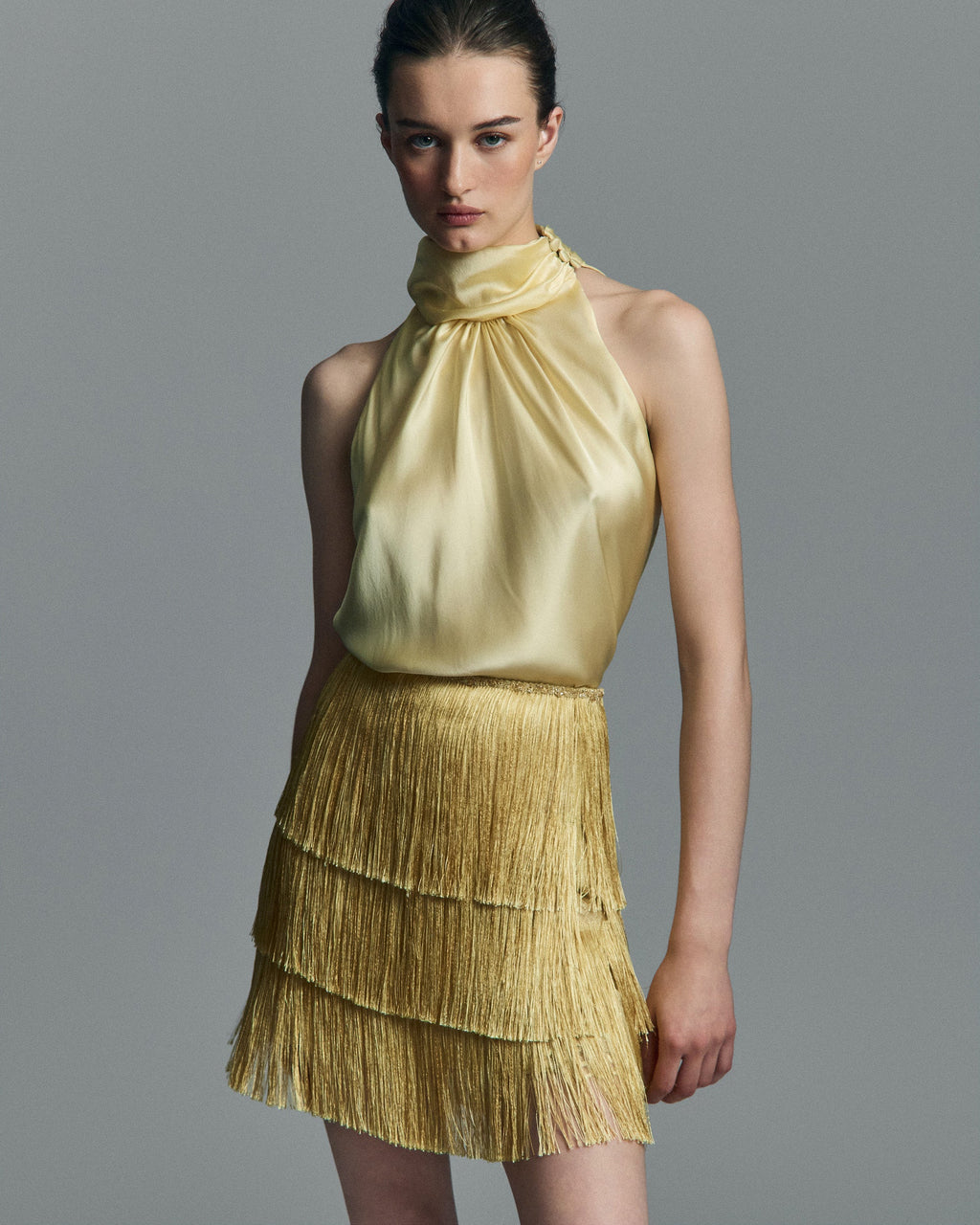 Erden Silk Sleeveless Mock Neck Top