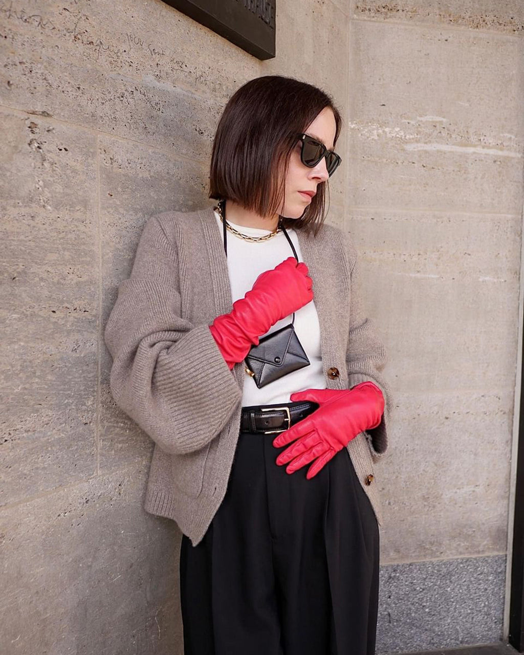 Hot Pink Essentials Long Leather Gloves