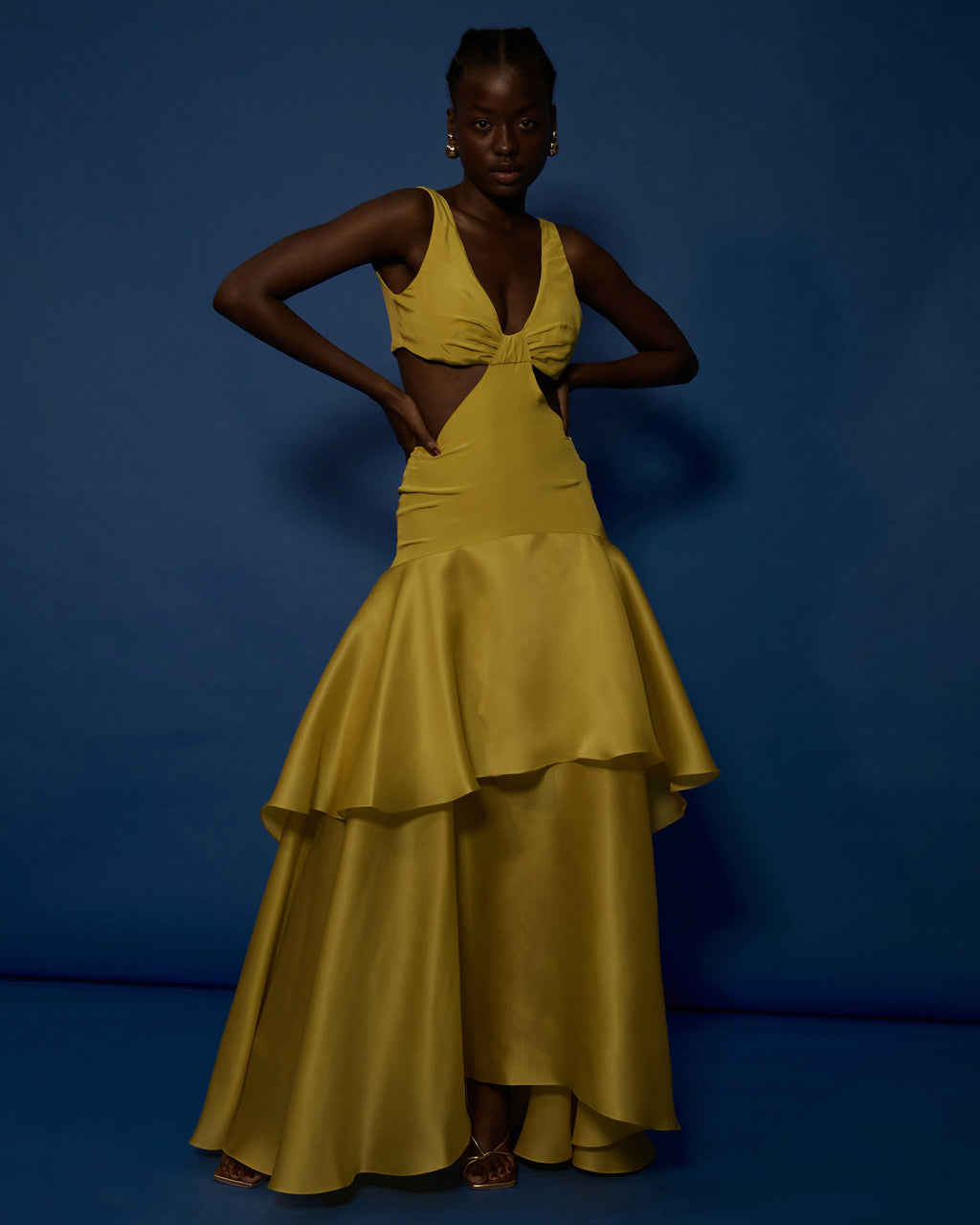 Lemon Dream Tiered Silk Maxi Dress