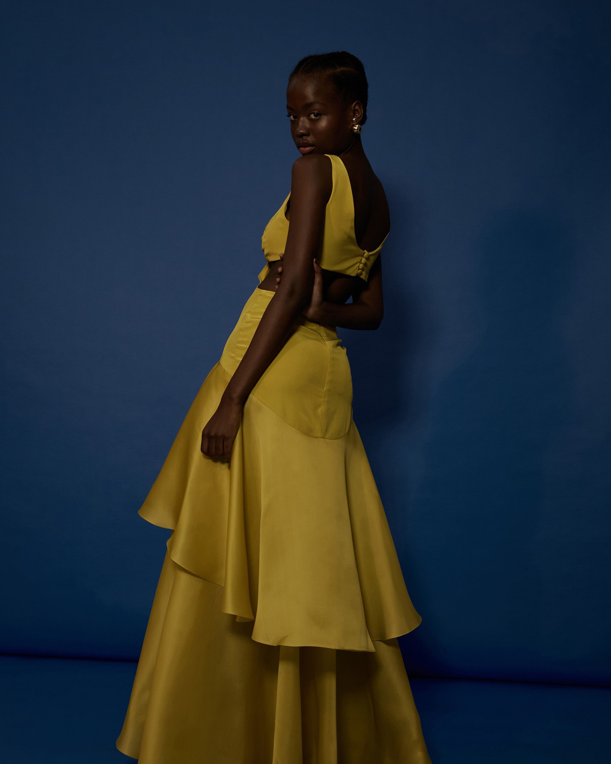 Lemon Dream Tiered Silk Maxi Dress