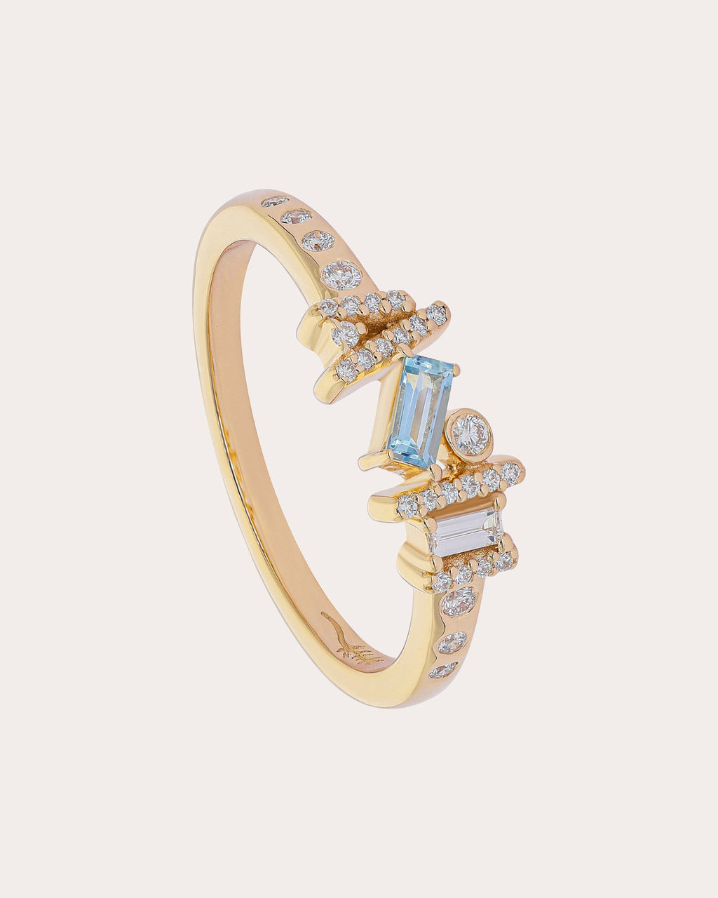 Aquamarine & Diamond 14k Gold Ethereal Angel Ring