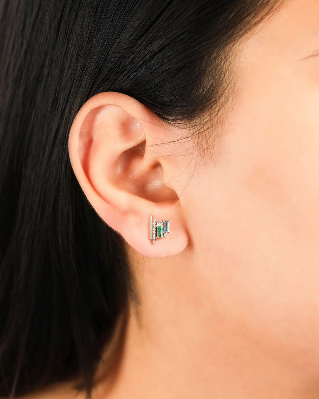 Diamond & Gemstone 14k Gold Ethereal Stud Earrings