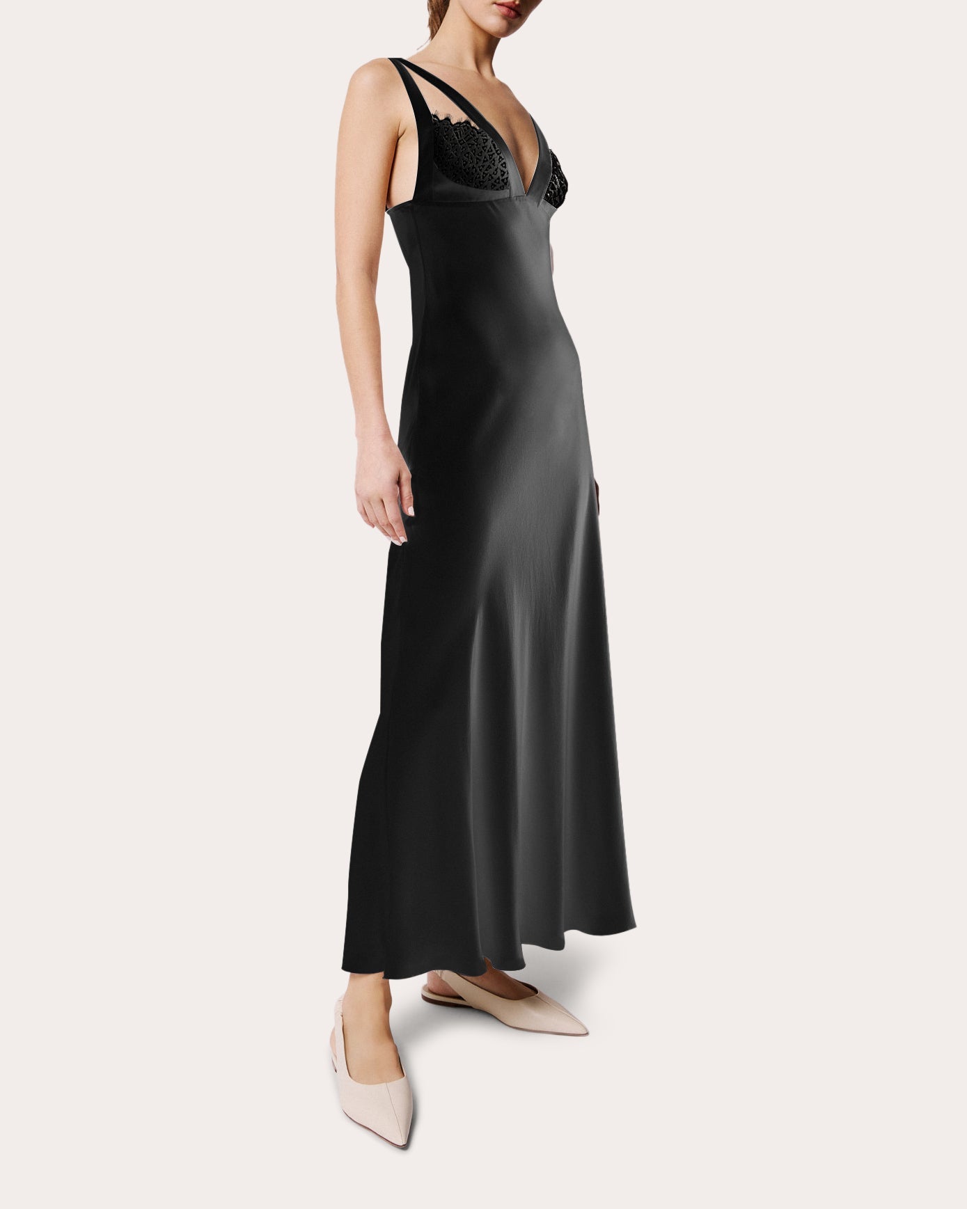 Eva Silk Lace Cutout Slip Maxi Dress