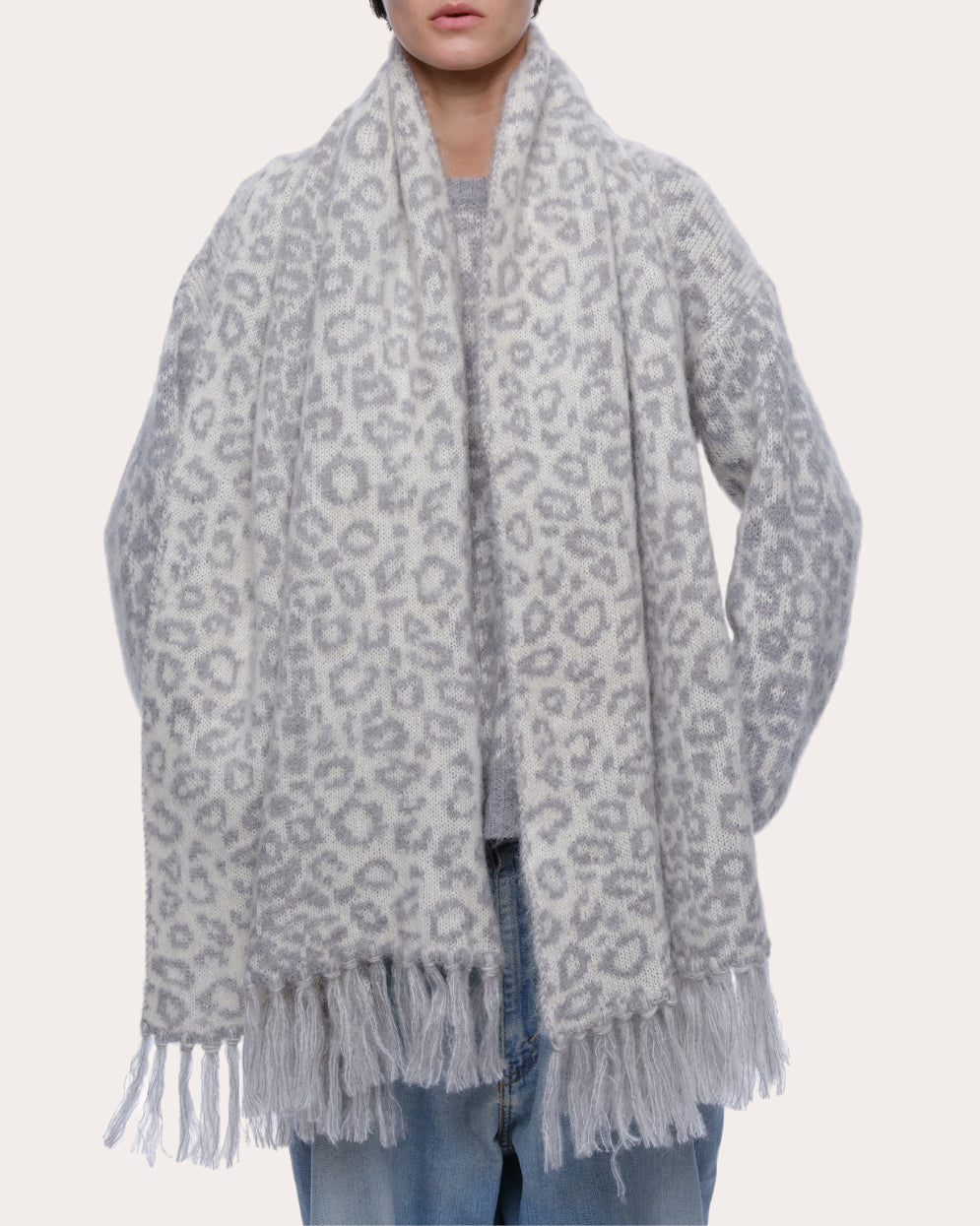 Cristobal Leopard Jacquard Cashmere Wool Fringed Scarf