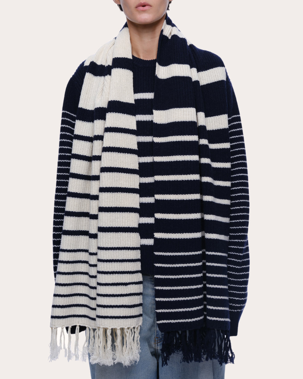 Sam Stripe Cashmere Wool Fringed Scarf