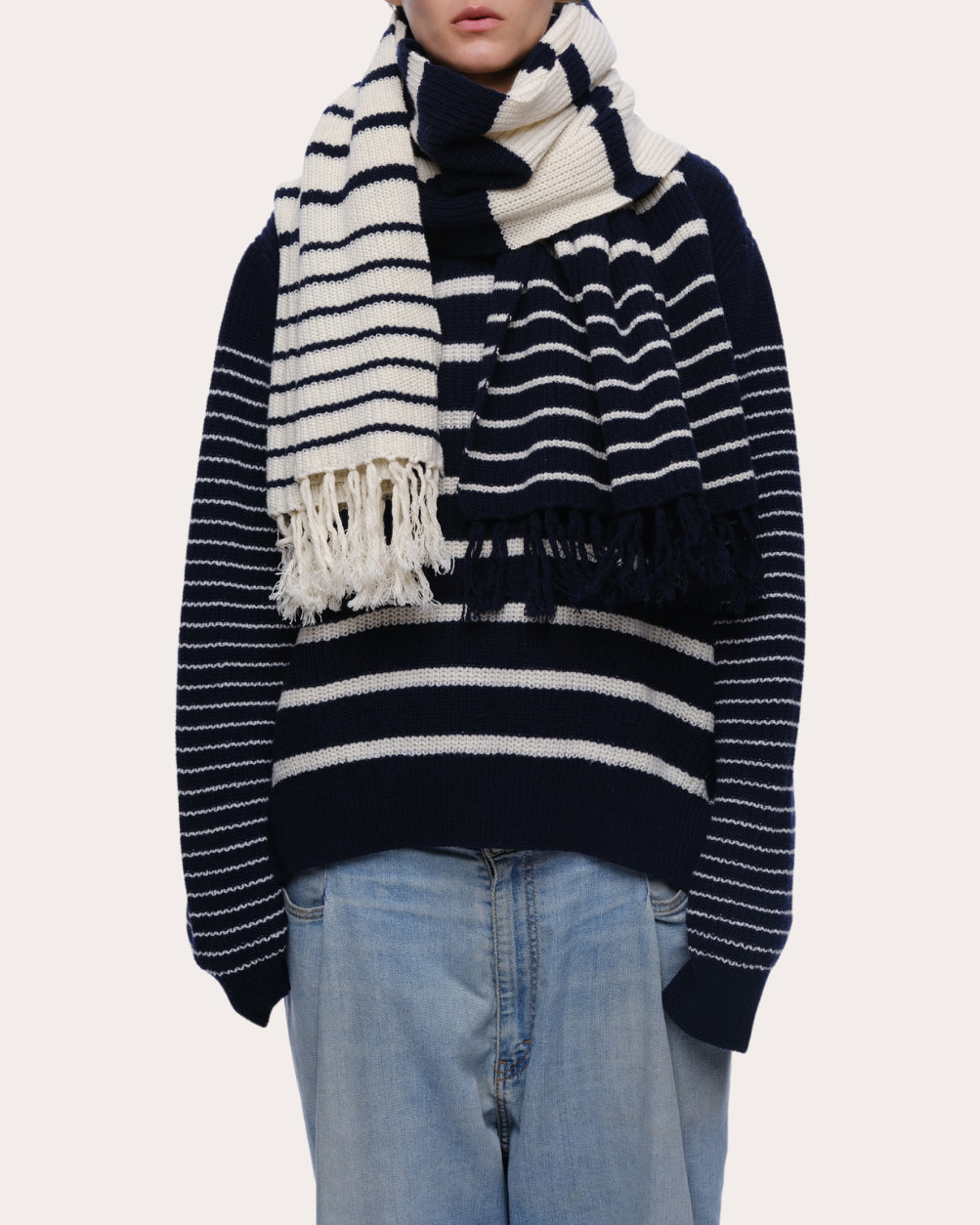Sam Stripe Cashmere Wool Fringed Scarf