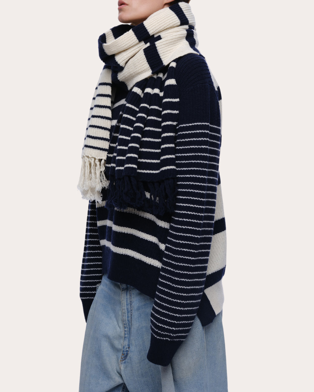 Sam Stripe Cashmere Wool Fringed Scarf