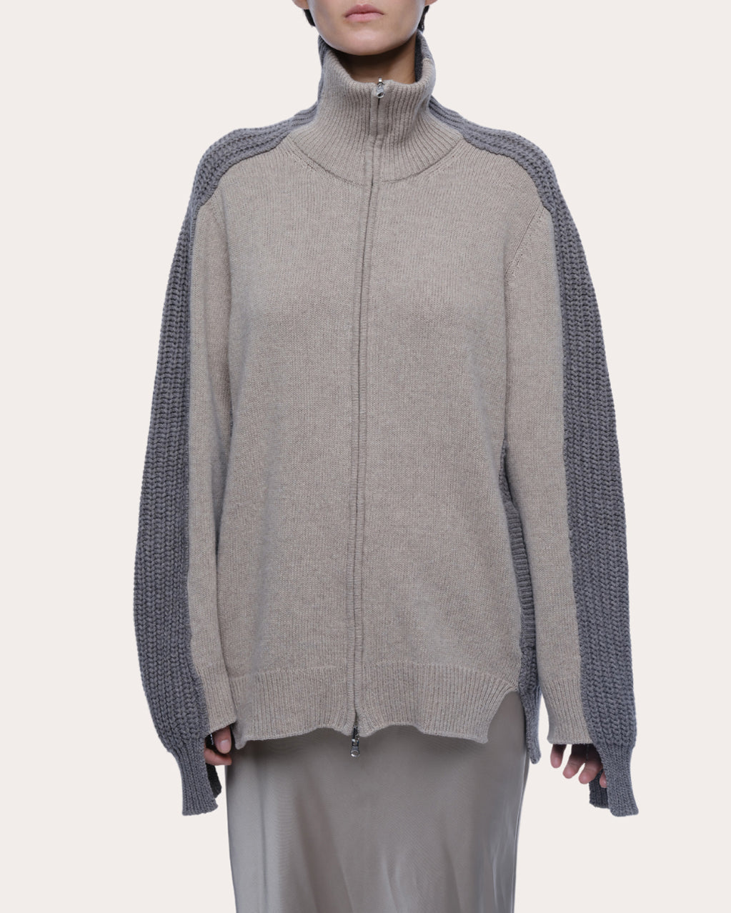 Dakota Cashmere Wool Paneled Zip Cardigan
